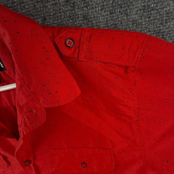 Red Ape Urban Wear Red Black Splatter Button Up Long Sleeve Shirt Men 2XL Adult - Picture 11 of 16